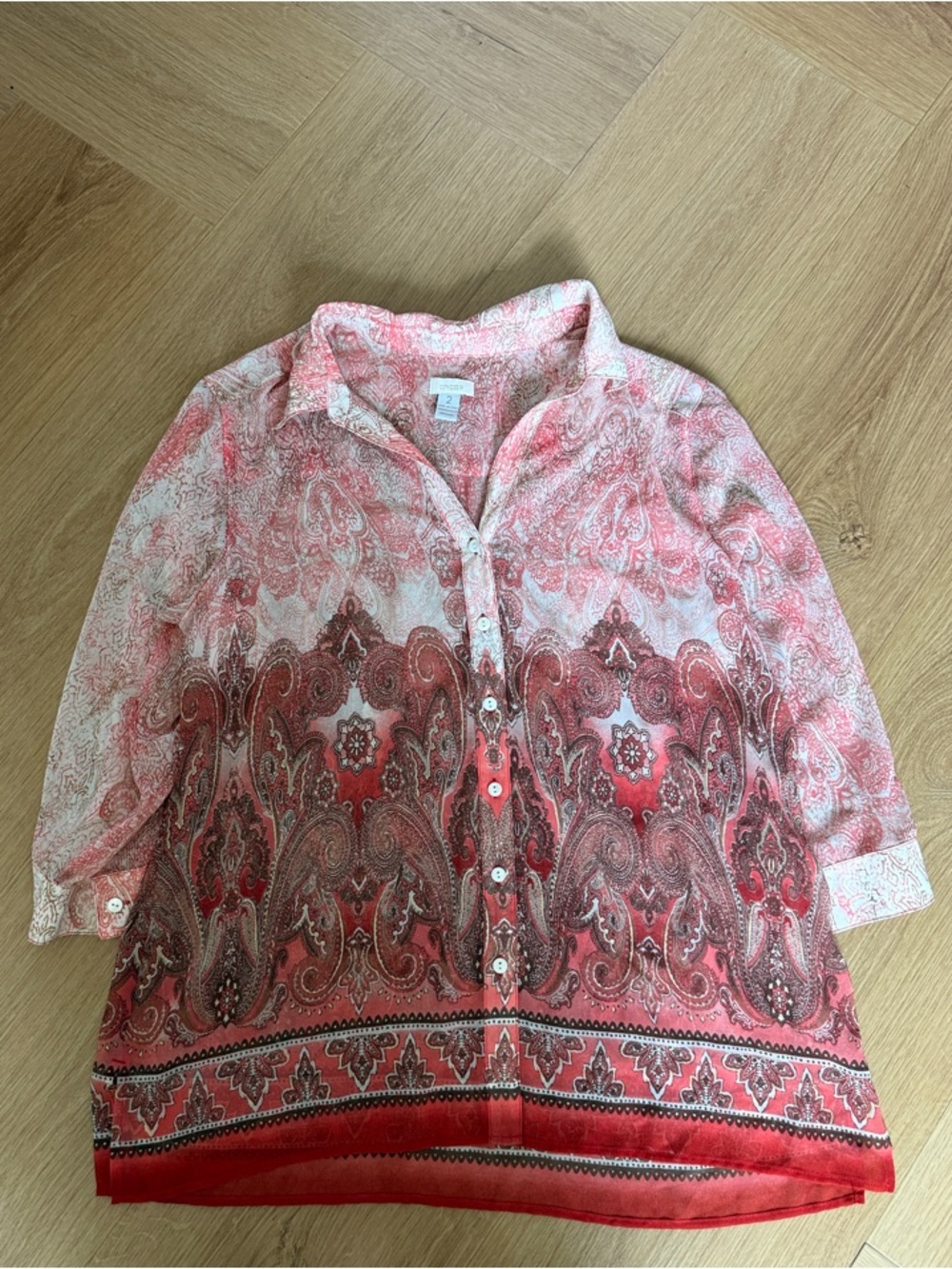 Chico's Women’s Red & Pink Paisley Button-Front Blouse